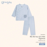 (6M-12M) BU - Bộ dài tay cài chéo Pyjamas BSR1108PJ - Kẻ ghi xám