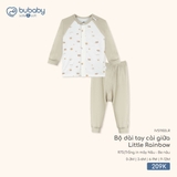 (0M-9M) BU - Bộ dài tay cài giữa Little Rainbow - Trắng in mây nâu + be nâu