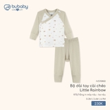 (0M-6M) BU - Bộ dài tay cài chéo Little Rainbow - Trắng in mây nâu + be nâu