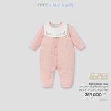 (0M-9M) NOUS - Bộ liền dài kẻ hồng cam yếm trắng thêu trang trí - 9-12M