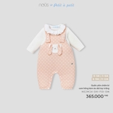 (0M-9M) NOUS - Quần yếm chấm bi cam hồng kèm áo dài tay trắng - 9-12M