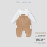 (0M-9M) NOUS S30 - Quần yếm kẻ nâu kèm áo dài tay màu trắng - 3-6M