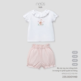 (2Y-5Y) NOUS S30 - Bộ cộc tay áo trắng hình in trang trí phối quần kẻ hồng - 2-3Y