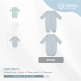 (1M-9M) BU - Body dài tay cài giữa cổ Peter pant 2 in 1 Bambus BBB2102A3 - Ghi