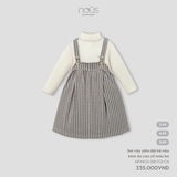 (3Y-5Y) NOUS - Set váy yếm dài kẻ nâu kèm áo cao cổ màu be - 4-5Y