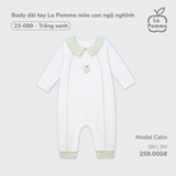 (0M-3M) LP S40 - Body dài tay La Pomme mèo con ngộ nghĩnh - Trắng xanh