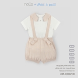 (6M-2Y) NOUS - Bộ quần yếm caro nâu và áo cộc tay màu trắng - Nu Doux