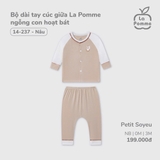 (NB-3M) LP - Bộ dài tay cúc giữa La Pomme ngỗng con hoạt bát - Nâu