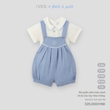 (6M-2Y) NOUS - Bộ quần yếm màu xanh và áo cộc tay màu trắng - 12-18M