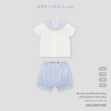 (0M-9M) NOUS - Bộ cộc cài thẳng áo trắng phối quần kẻ xanh navy - 9-12M