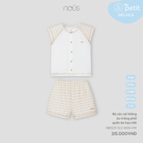 (6M-2Y) NOUS S10 - Bộ cộc cài thẳng áo trắng phối quần be họa tiết - 6-9M