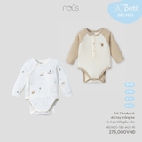 (0M-9M) NOUS S30 - Set 2 Body chip dài tay trắng be in họa tiết gấu nâu - SS25.T8A