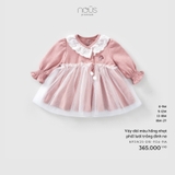 NOUS S30 - Váy dài màu hồng nhạt phối lưới trắng đính nơ - 9-12M