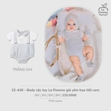 (0M-9M) LP - Body cộc tay La Pomme giả yếm họa tiết caro - Trắng Ghi