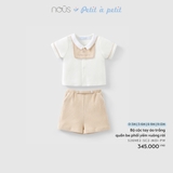 (0M-9M) NOUS - Bộ cộc tay áo trắng quần be phối yếm vuông rời - 9-12M