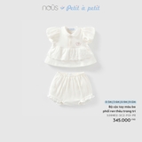 (0M-9M) NOUS - Bộ cộc tay màu be phối ren thêu trang trí - 6-9M