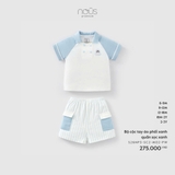 (6M-2Y) NOUS - Bộ cộc tay áo phối xanh, quần sọc xanh - 18-24M