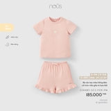 (6M-2Y) NOUS - Bộ cộc tay màu hồng đào cổ tròn viền gấu in họa tiết - 18-24M