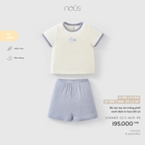 (6M-2Y) NOUS - Bộ cộc tay áo trắng phối xanh đậm in họa tiết cá - 18-24M