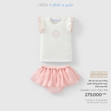 (0M-9M) NOUS - Bộ cộc tay áo trắng quần hồng phối voan thêu họa tiết - 6-9M