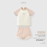 (9M-2Y) NOUS S30 - Bộ cộc tay màu hồng đất phối be in họa tiết - 9-12M
