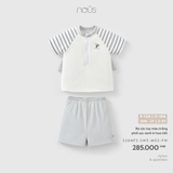 (9M-2Y) NOUS - Bộ cộc tay màu trắng phối sọc xanh in họa tiết - 18-24M