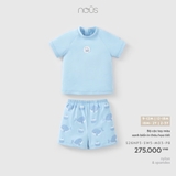 (9M-2Y) NOUS - Bộ cộc tay màu xanh biển in thêu họa tiết - 9-12M
