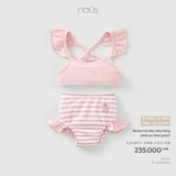 (9M-2Y) NOUS - Bộ bơi hai dây màu hồng phối sọc thêu patch - 12-18M