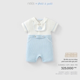 (0M-9M) NOUS - Bộ liền cộc áo trắng phối xanh biển giả yếm - 6-9M