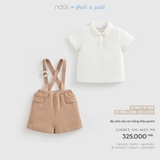 (6M-2Y) NOUS - Bộ yếm nâu áo trắng thêu patch - 6-9M