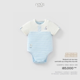 (0M-9M) NOUS - Bodysuit cộc tay màu xanh biển sọc trắng thêu họa tiết - 6-9M