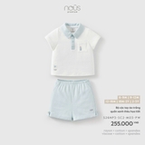 (6M-2Y) NOUS - Bộ cộc tay áo trắng quần xanh thêu họa tiết - 2-3Y