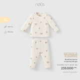 (9M-2Y) NOUS - Bộ dài tay màu be in tràn họa tiết gấu - 12-18M