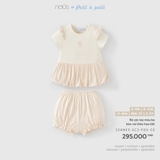 (6M-2Y) NOUS - Bộ cộc tay màu be bèo vai thêu họa tiết - 2-3Y