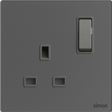 Bộ Ổ Cắm Đơn Kiểu Anh Kèm Công Tắc 2 Cực (13A 250V) Vuông Màu Xám Simon M7 Gem Diamond Gray Mã 661383G-4D