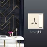 Bộ Ổ Cắm 3 Chấu Đa Năng Kèm Công Tắc Chuẩn Vuông Màu Sâm Panh Simon 581089-46 - Công Tắc Châu Âu