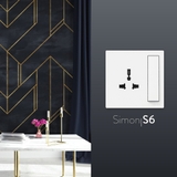 Bộ Ổ Cắm 3 Chấu Đa Năng Kèm Công Tắc Chuẩn Vuông Màu Trắng Simon S6 581089 - Công Tắc Châu Âu