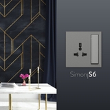 Bộ Ổ Cắm 3 Chấu Đa Năng Kèm Công Tắc Chuẩn Vuông Màu Xám Simon 581089-61 - Công Tắc Ổ Cắm Châu Âu