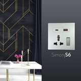 Bộ Ổ Cắm Đa Năng Kèm Công Tắc Có Sạc USB Và Sạc Type C Màu Sâm Panh Simon S6 58E7253-46 - Công Tắc Châu Âu