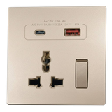 Bộ Ổ Cắm Đa Năng Kèm Công Tắc Có Sạc USB Và Sạc Type C Màu Sâm Panh Simon S6 58E7253-46