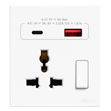 Bộ Ổ Cắm Đa Năng Kèm Công Tắc Có Sạc USB Và Sạc Type C Màu Trắng Simon S6 58E7253