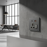 Bộ Ổ Cắm Đa Năng Kèm Sạc USB A+C Có Công Tắc Vuông Màu Xám Simon M7 Gem Diamond Gray Mã 66E7253G-4D-Công nghệ Nano AF (Anti-Fingerprint) Lớp phủ Nano AF tiên tiến
