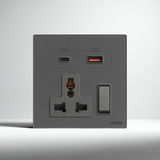 Bộ Ổ Cắm Đa Năng Kèm Sạc USB A+C Có Công Tắc Vuông Màu Xám Simon M7 Gem Diamond Gray Mã 66E7253G-4D-Hiệu ứng sương mù 70% Công nghệ quang học tạo lớp sương mờ