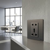 Bộ ổ cắm đôi 2 chấu và 3 chấu đa năng (10A 250V) Vuông Simon M7 Gem Diamond Gray mã 6610180G-4D-Kết Nối Song Hành (2 Trong 1) Sản phẩm tích hợp khéo léo 01 ổ cắm 2 chấu