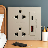 Bộ Ổ Cắm Đôi 3 Chấu Kèm Chân Cắm USB Và A+C Chuẩn Vuông Màu Sâm Panh Simon S6 58E7251-46