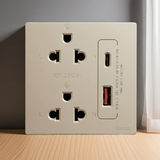 Bộ Ổ Cắm Đôi 3 Chấu Kèm Chân Cắm USB Và A+C Chuẩn Vuông Màu Sâm Panh Simon S6 58E7251-46