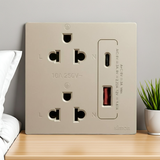 Bộ Ổ Cắm Đôi 3 Chấu Kèm Chân Cắm USB Và A+C Chuẩn Vuông Màu Sâm Panh Simon S6 58E7251-46