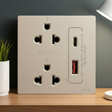 Bộ Ổ Cắm Đôi 3 Chấu Kèm Chân Cắm USB Và A+C Chuẩn Vuông Màu Sâm Panh Simon S6 58E7251-46
