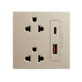 Bộ Ổ Cắm Đôi 3 Chấu Kèm Chân Cắm USB Và A+C Chuẩn Vuông Màu Sâm Panh Simon S6 58E7251-46