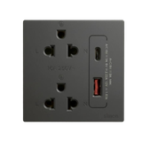 Bộ Ổ Cắm Đôi 3 Chấu Kèm Chân Cắm USB Và A+C Chuẩn Vuông Màu Xám Simon S6 58E7251-61